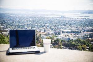 Laptop with view of campus photo